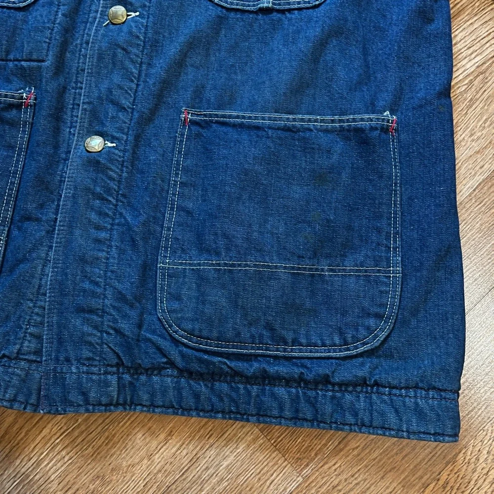 VTG 50s 60s Large Sears Work‎ Wear Denim Chore Coat Blanket Lined Blue Jacket